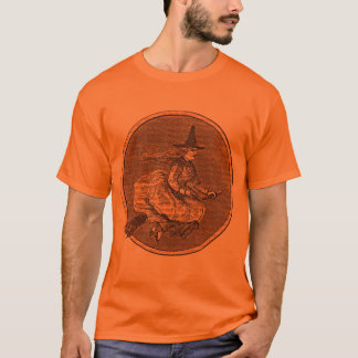Camiseta Bruxa do Dia das Bruxas em uma vassoura