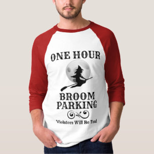 Camiseta Bruxa do Dia das Bruxas um estacionamento da