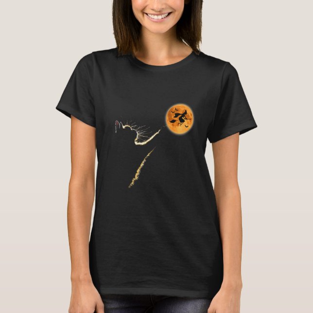 Camiseta Bruxa do Gato Pegando a Lua Fantasia de Gato de Ha (Frente)