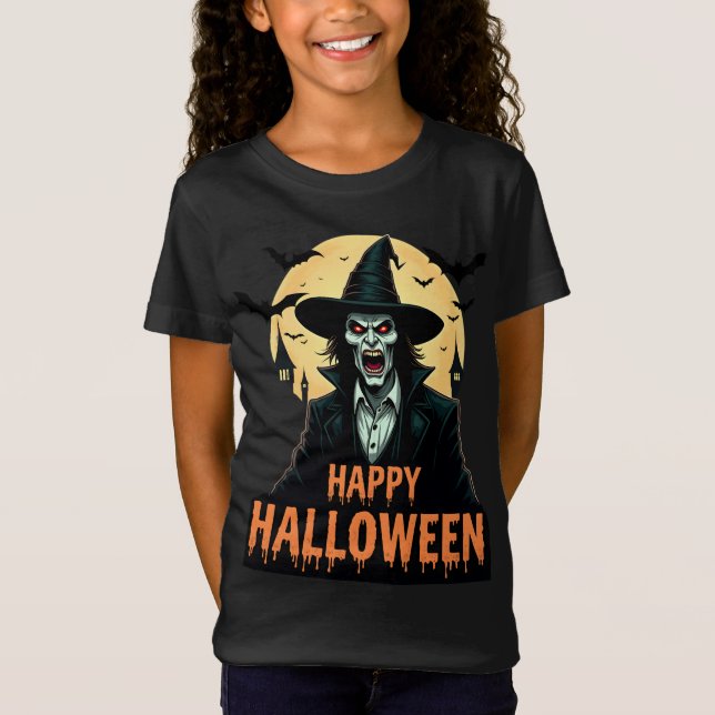 Camiseta Bruxa do Horror das Halloween com Olhos Vermelhos (Frente)