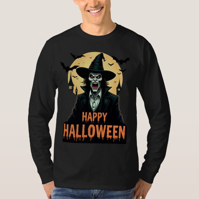Camiseta Bruxa do Horror das Halloween com Olhos Vermelhos (Frente)