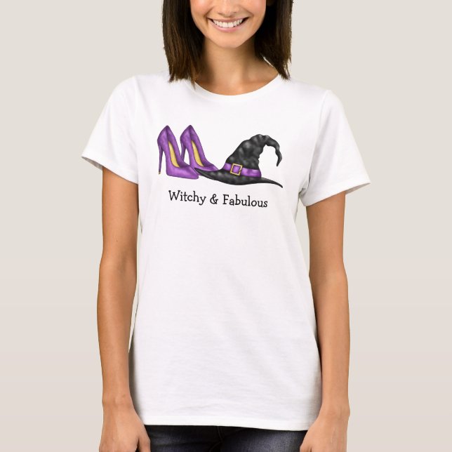 Camiseta Bruxa e Chapéu e Saltos Fabulosos Cute Halloween (Frente)