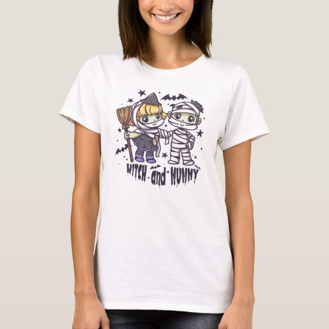 Camiseta Bruxa e múmia bonitas (Frente)