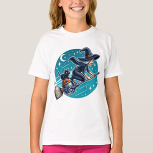 Camiseta Bruxa em Rodas: Halloween Magic com um Moderno