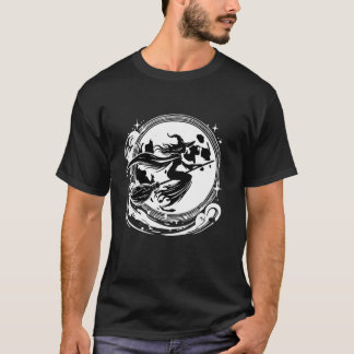 Camiseta Bruxa em Vassoura com Lua Cheia Design Divertido p