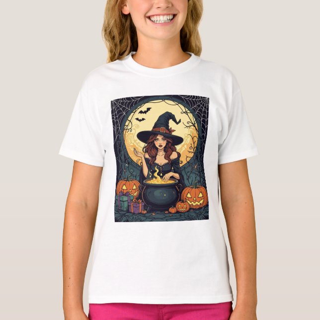 Camiseta Bruxa Encantadora com Aranhas e Jack (Frente)