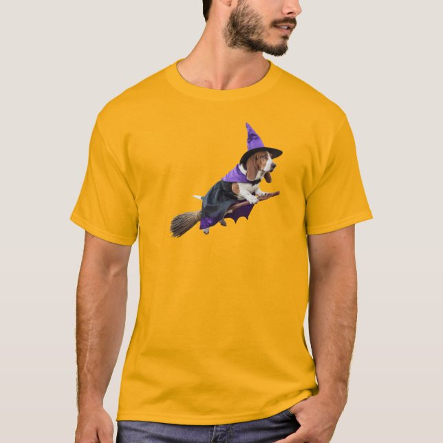 Camiseta Bruxa Engraçada de Basset Hound (Frente)