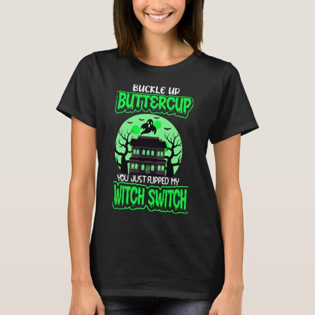Camiseta Bruxa engraçada de Halloween Switch Neon Verde (Frente)