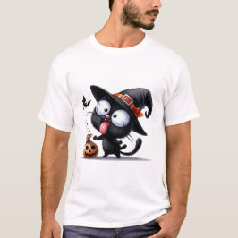 Camiseta Bruxa Engraçada do Gato de Halloween Guloseimas As