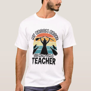 Camiseta Bruxa Engraçada Professora Vassoira Quebrada Desig