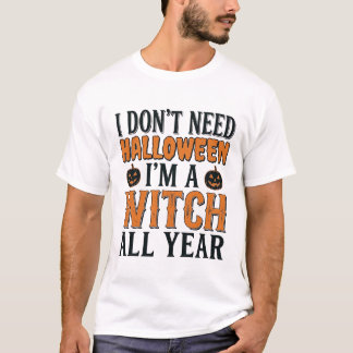 Camiseta Bruxa Engraçada Todo Ano Tipografia de Halloween D