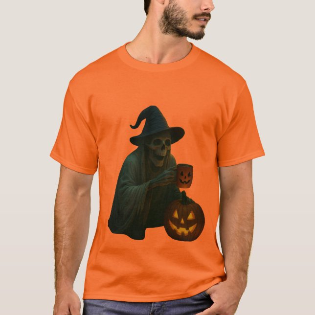 Camiseta Bruxa Esquelética Spookie com Brilho de Pumpkin (Frente)