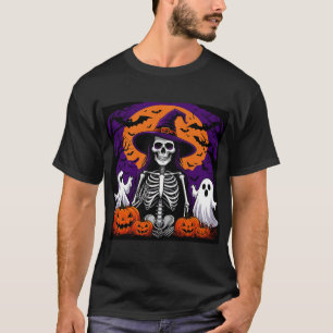 Camiseta Bruxa Esqueleto Abóboras Lua Halloween 🌙