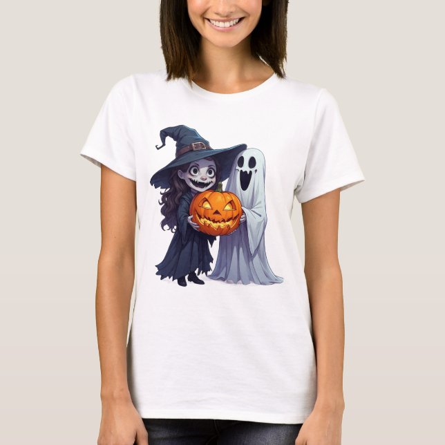Camiseta Bruxa Fantasma Abóbora Halloween 🎃 (Frente)