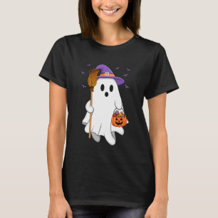 Camiseta Bruxa Fantasma Assustador Abóbora de Outono no Hal