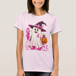 Camiseta Bruxa Fantasma Bonita com Fitas Rosa E Abóbora
