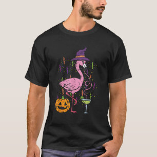 Camiseta Bruxa Flamingo Feliz Halloween Roupa Divertida Pás
