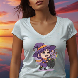 Camiseta Bruxa Fofa com Doce - Design Fofo de Halloween