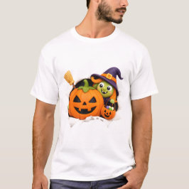 Camiseta Bruxa Fofa e Abóbora de Argila Figurinha