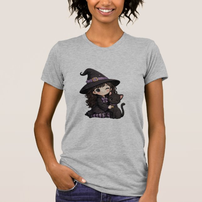 Camiseta Bruxa fofa e gato preto (Frente)
