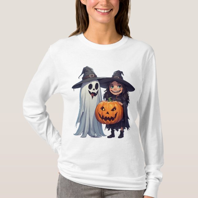 Camiseta Bruxa Fofa Fantasma Abóbora Halloween 🎃 (Frente)