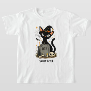 Camiseta Bruxa Fofa Gato Preto Cemitério Halloween