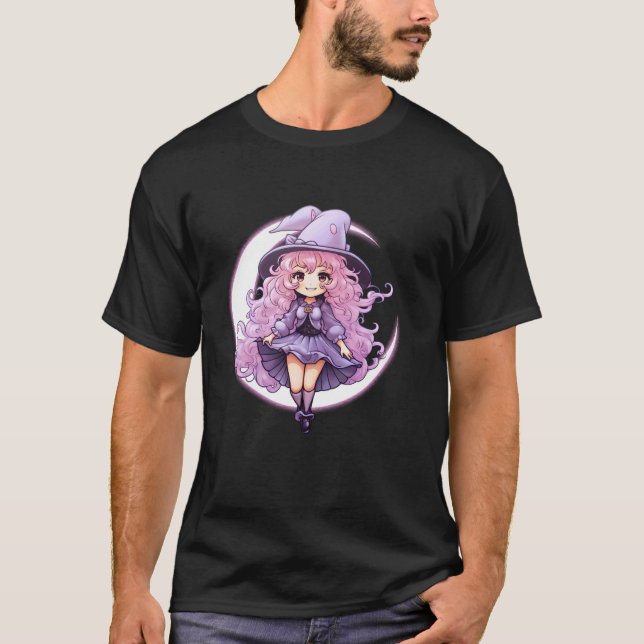 Camiseta Bruxa Fofa Lua Crescente Desenho Menina Divertida  (Frente)