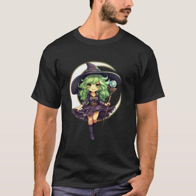 Camiseta Bruxa Fofa Lua Crescente Desenho Menina Divertida  (Frente)