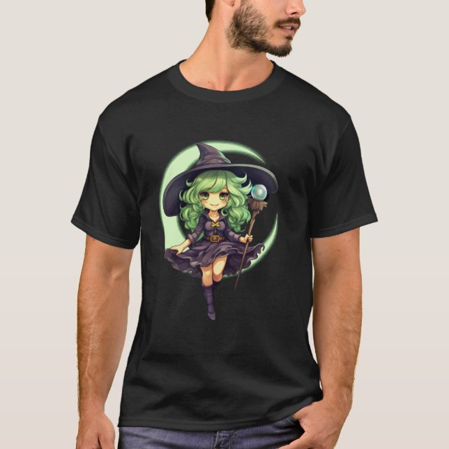 Camiseta Bruxa Fofa Lua Crescente Garota Cartoon Divertida  (Frente)