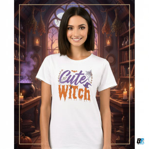 Camiseta Bruxa Fofa Preto e Branco Feminino Halloween