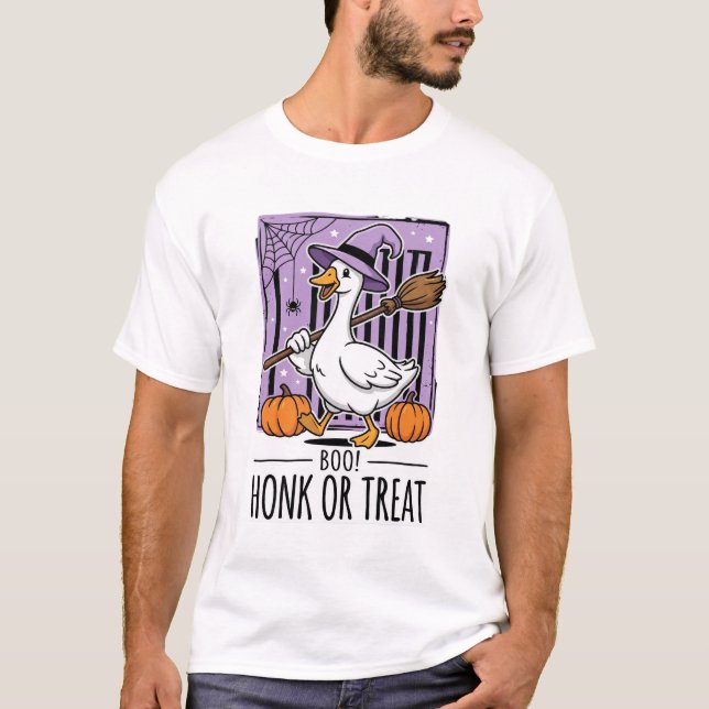 Camiseta Bruxa Ganso Honque ou Presente de Halloween (Frente)