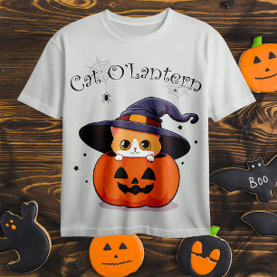 Camiseta Bruxa Gatinha Ruiva Fofa no Jack-O-Lantern de Hall