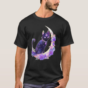 Camiseta Bruxa Gato Preto Crescente Pasta Cristalina Witchy