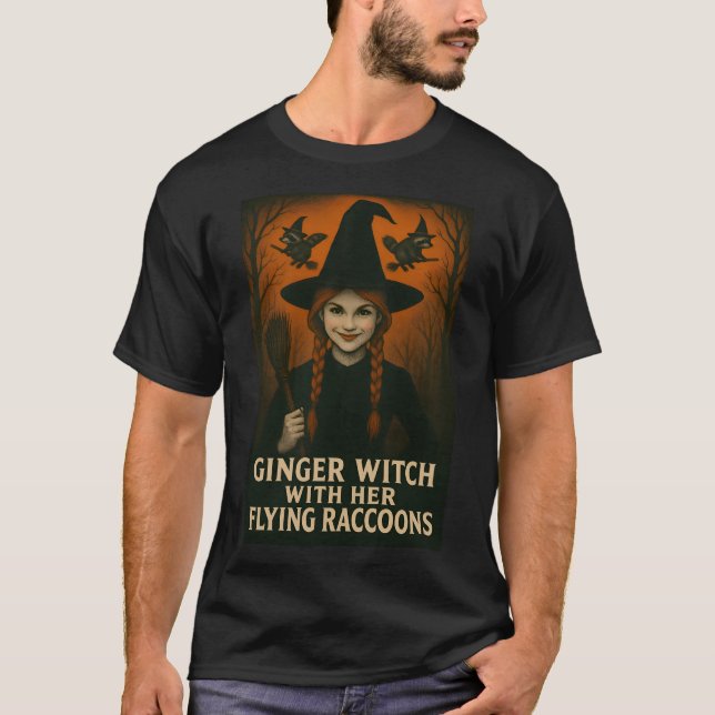 Camiseta Bruxa Ginger com seus guaxinins voadores V2 (Frente)