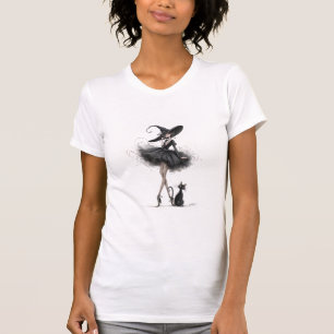 Camiseta Bruxa Gótica & Gato – Arte Witchcore Feminina Somb
