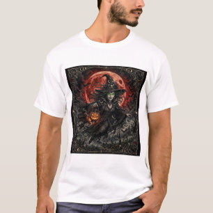 Camiseta Bruxa Gótica Olhos Verdes Lua de Sangue Lanterna d