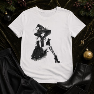 Camiseta Bruxa Gótica Sentada – Elegância Sombria Witchcore
