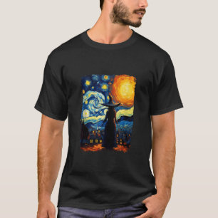 Camiseta Bruxa Halloween Starry Night Van Gogh Aestética Pa