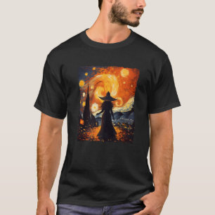 Camiseta Bruxa Halloween Starry Night Van Gogh Aestética Pa