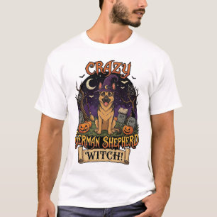 Camiseta Bruxa Louca do Pastor Alemão no Halloween Abóboras