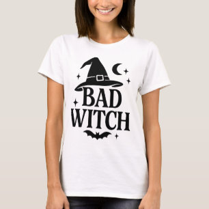 Camiseta Bruxa Má Alo da Mulher Minimalista Preta e Branc