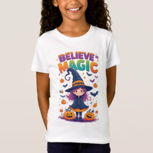 Camiseta Bruxa Menina Fofa Abóboras Morcegos Halloween 🧙‍♀