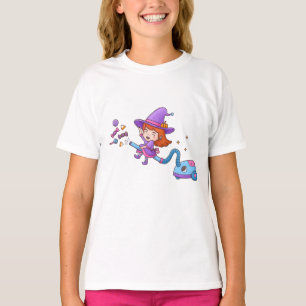 Camiseta Bruxa Menina Fofoqueira no Aspirador de Pó Funny H