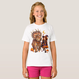 Camiseta Bruxa Menina & Kosmoceratops Halloween Doces ou Tr