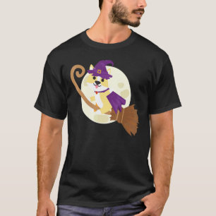 Camiseta Bruxa Montando Corgi Vassoura Cachorro Fofo Animal