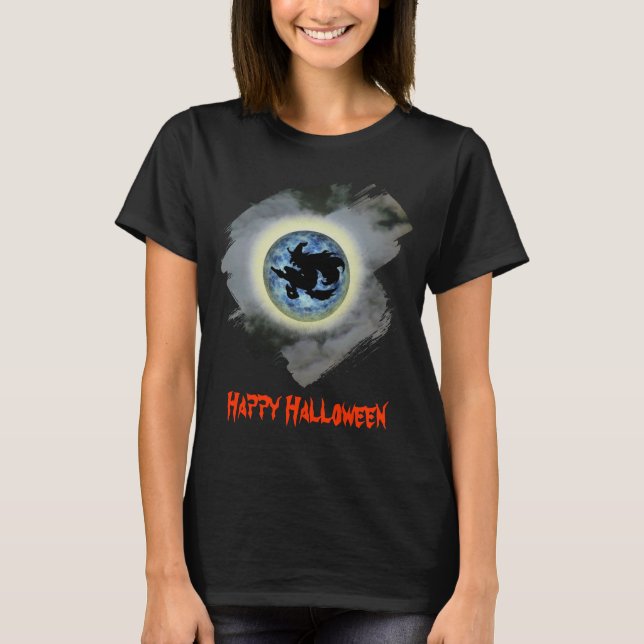 Camiseta Bruxa na Lua Cheia Funny Halloween  (Frente)