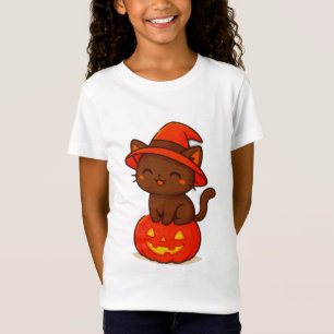 Camiseta Bruxa Negra Bonita de Gato no Halloween de Pumpkin