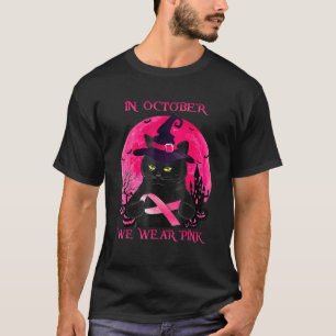 Camiseta Bruxa Negra Do Halloween Em Outubro Vestimos Rosa