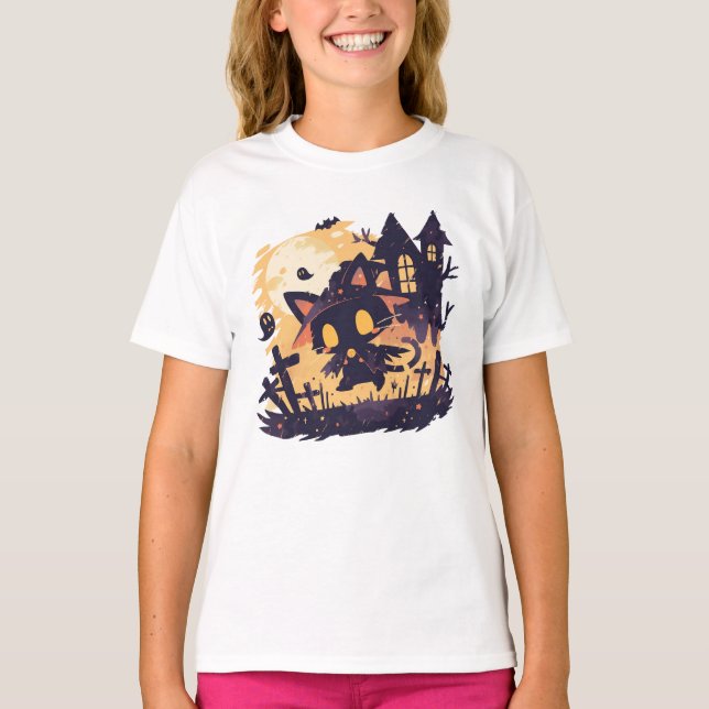 Camiseta Bruxa Negra na Noite de Halloween (Frente)