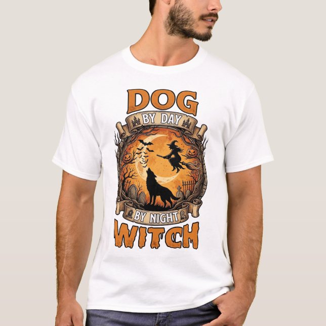 Camiseta Bruxa Noturna do Dia do Cão Halloween Lua do Lobo  (Frente)